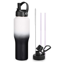 Nouveau gobelet portable en acier inoxydable à double paroi de grande capacité de 32oz avec paille et couvercle Tasse isolée sous vide avec poignée