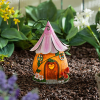 Poly résine fée jardin maisons à vendre fée jardin statue maison figurine arbre maison avec violet Floral toit LED énergie solaire