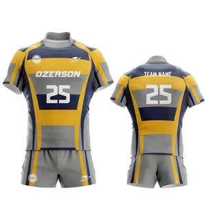 Oem Op Maat Gemaakte Logo Print Sublimatie Rugby Uniform Fashion Design Gestreepte Rugby Truien