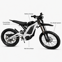 Moto tout-terrain électrique à suspension intégrale, batterie lithium 10000W 72V 35Ah, 2 vitesses, vitesse maximale >80 km/h