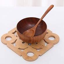 Sous-plats rectangulaires en bambou épais écologiques résistants à la chaleur avec support de rangement vertical gravable au laser - Product Image 5