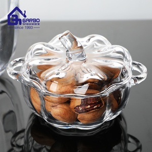 Barattolo di vetro elegante a forma di zucca con coperchio in vetro trasparente zucchero Snack ciotola da portata di frutta con coperchio vaso di vetro di zucca all'ingrosso - Product Image 5