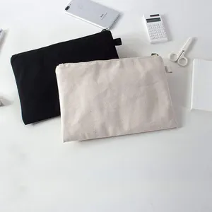 KAISEN Wholesale Custom Small Blank Zipper Cotton Canvas Cosmetic Make Up Bag Canvas Makeup Bag With Logo