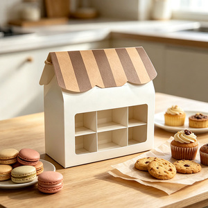 Boîte cadeau créative en forme de mini-maison avec fenêtre transparente pour <span class=keywords><strong>biscuits</strong></span> et bonbons, boîte souvenir en papier - Product Image 1