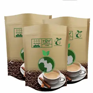 Toptan baskı çevre dostu şeker kuru gıda ambalaj kahverengi 100% biyobozunur Kraft kağıt ayakta duran torba fermuarlı çanta