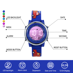 Montre numérique de sport avec alarme chronométrée, montre-bracelet LED en PU acrylique pour enfants, étanche, chronomètre 3ATM, chronomètre et horloge pour enfants - Product Image 5