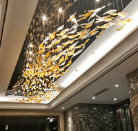 Lustre LED Moderne Personnalisé en Verre Doré et Blanc, Luminaire Suspendu Bicolore pour Hall d'Hôtel et Projet d'Atrium, Vente Directe Usine