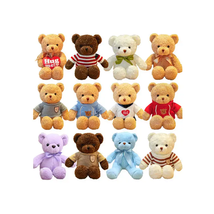 Wholesale fluffy stuffed push mini small teddy bear plush toy with clothes