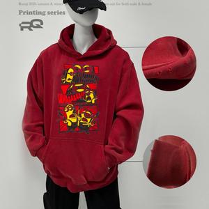 Sudadera con Capucha para Hombre, Estilo Retro Americano, Estampado de Dibujos Animados, Forro Polar, 100% Algodón, Casual, Holgada, de Moda, para Otoño - Product Image 3