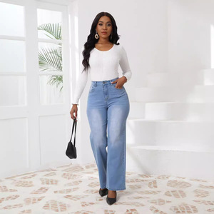 Pantalones Retro Holgados Casuales de Talla Grande para Mujer, Jeans de Pierna Ancha en Tono Claro con Estampado a Rayas 3D, de Algodón de Marca para Verano y de Tiro Medio para Mujer - Product Image 2