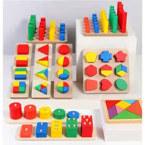 2022 Montessori Wooden 3D Toys Childhood Learning Kids Baby Colorful Wooden Blocks Educational Toy For Children Christmas Gift