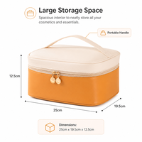 Sac à cosmétiques de grande capacité, en cuir PU de qualité supérieure, étanche, organiseur de maquillage de voyage avec poignée portable