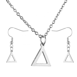 Ensemble de Bijoux avec pendentif triangulaire géométrique, colliers et boucles d'oreilles en acier inoxydable, grec, - Product Image 2
