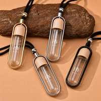 Flacon diffuseur de parfum pour voiture en verre rechargeable de 5 ml, 7 ml, 10 ml, avec bouchon en bois, cadre métallique, pendentif parfum pour voiture avec boîte cadeau