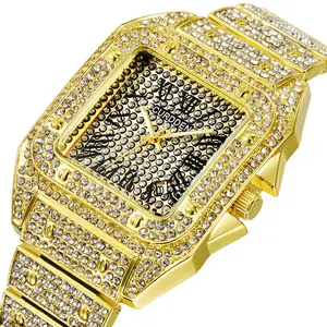 Montre de luxe en Quartz pour hommes, offre spéciale, carré, scintillant, Hip Hop, platine glacé, entièrement en diamant