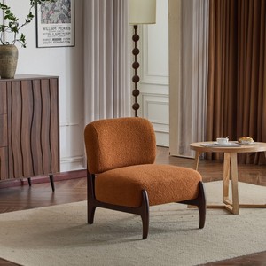 Fauteuil lounge élégant en bouclette avec revêtement en PU souple, structure en bois massif, confortable pour salle à manger, hôtel, salon, chambre, bureau - Product Image 6