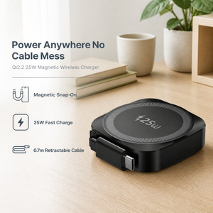 Cargador Inalámbrico Rápido Qi2, Cargador Inalámbrico Qi2.2 de 25W, Plataforma de Carga Magnética con Cable USB-C Retráctil de 0.7M para iPhone y Samsung - Product Image 1