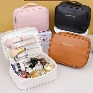 Sac à maquillage en cuir PU de grande capacité, organiseur de cosmétiques de voyage multi-compartiments - Product Image 1