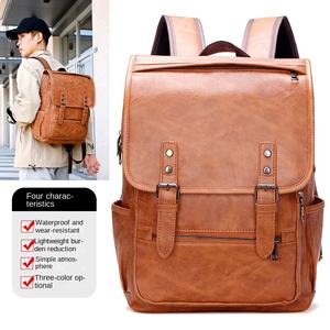 Custom Vintage 16-inch Laptop <b>Backpack</b> <b>Men</b> Soft Pu <b>Leather</b> Large Capacity Retro Business Style Waterproof Closure - Product Image 2