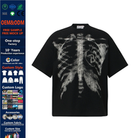 T-shirt unisexe à manches courtes imprimé graphique squelette vintage personnalisé, coupe ample, en tissu gaufré, impression numérique, style streetwear, service OEM, vente en gros