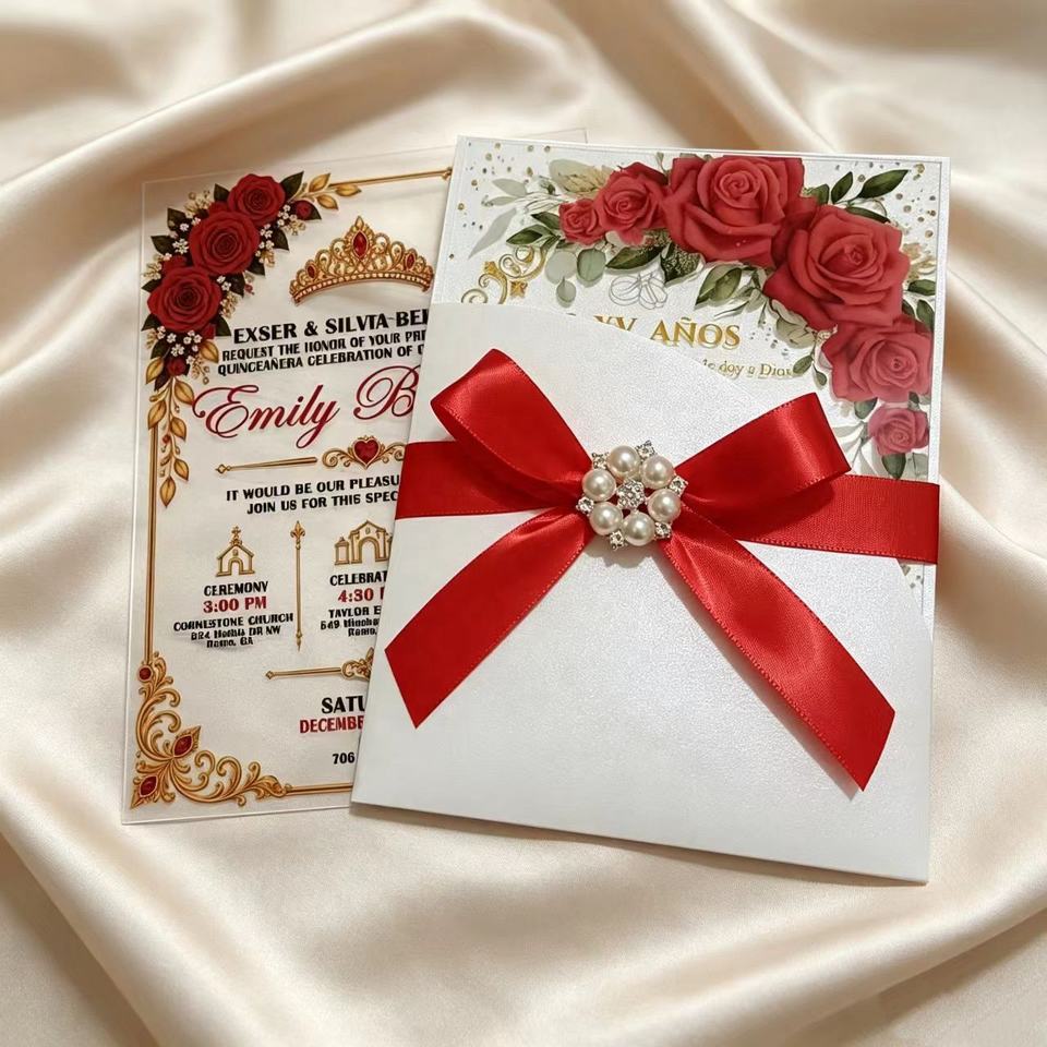 UV Printing Clear Acrylic Quinceanera Invitation with Laser Card and ...