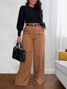 Otoño 2025, pantalones De pierna ancha sólidos a la moda, Pantalones De traje para <span class=keywords><strong>Mujer</strong></span>, chaqueta recta holgada, Pantalones De <span class=keywords><strong>Mujer</strong></span>, Pantalones De Oficina informales - Product Image 2