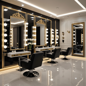 Gold Black Luxury Modern Design Foldable Adjustable Barber Station Wood Material Salon <b>Mirror</b> Model 2 for Commercial Salons - Product Image 2