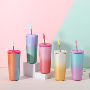 <span class=keywords><strong>Amazon</strong></span> Offre Spéciale dégradé de couleur arc-en-ciel en acier inoxydable <span class=keywords><strong>thermos</strong></span> tasse à <span class=keywords><strong>café</strong></span> isolée sous vide à double paroi avec paille - Product Image 1