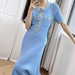 <span class=keywords><strong>Abito</strong></span> a Linea A di Qualità con Gonna Svasata, Elegante Stile Francese <span class=keywords><strong>in</strong></span> Denim, Manica Corta, Aderente, per Feste, <span class=keywords><strong>in</strong></span> <span class=keywords><strong>Maglia</strong></span> per Donne - Product Image 2