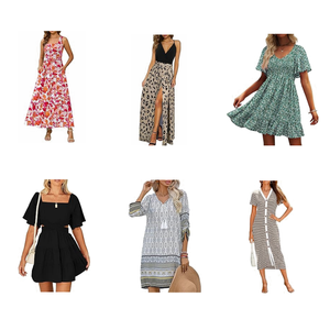 Robes d'été décontractées pour femmes, à porter au quotidien, sans manches, imprimé floral, col en V, mélange de coton, vente en gros, lot en vrac - Product Image 5