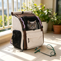 Sac à dos de transport léger en nylon pour animaux de compagnie, avec base robuste, structure de soutien en L et porte avant entièrement ouvrable, sac de voyage pour chat et chien