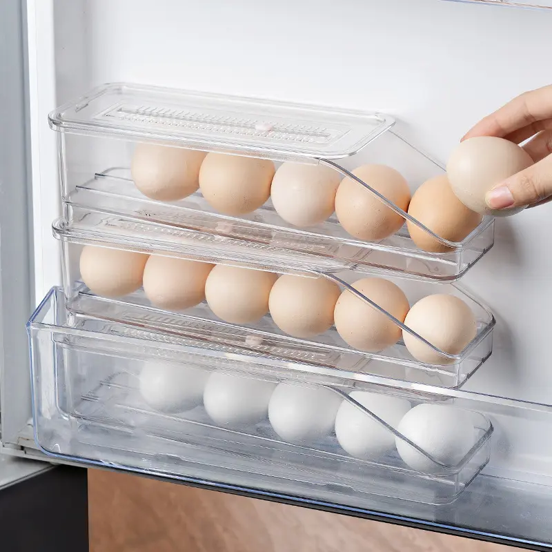 Nhà bếp nhựa cán Side trứng hộp lưu trữ tủ lạnh trứng Organizer container