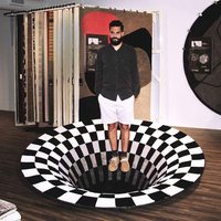 Tapis de sol 3D, tapis de sol illusion, antidérapant, illusion visuelle 3D, vortex optique, tapis de sol noir et blanc à carreaux, tapis ronds pour salon