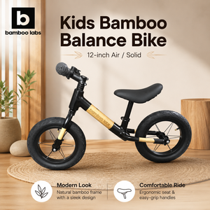 Lightweight Bamboo <b>Bike</b> 12-inch Solid Tires Adjustable <b>Padded</b> <b>Seat</b> Ergonomic Handlebars Safety Harness No Foldable Boy Girl 2-5Y - Product Image 1