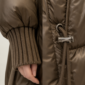 Nuovo Arrivo Parka Invernale da Donna <span class=keywords><strong>Marrone</strong></span> Bronzo alla Moda, Elegante Giacca Lunga Imbottita con Bordo in Pelliccia Sintetica e Polsini a Costine - Product Image 4