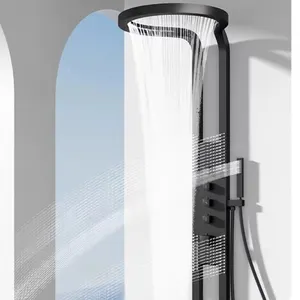 Luxe mat corps complet pluie salle de bain robinets de douche en acier inoxydable noir ensemble de douche pluie système de douche multifonctionnel