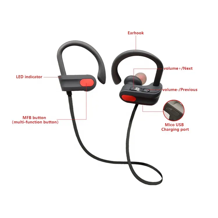 Pabrik OEM Menjalankan Nirkabel Olahraga Keringat Bukti Earbud dengan Earhook Walkman Earphone
