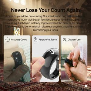 Anillo Zikr Equantu 2026, Contador Inteligente de Tasbeeh 5 en 1, Pantalla OLED, Notificación de 5 Horas de Oración, Control por Aplicación, Anillo Itasbeeh - Product Image 4