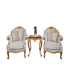 Juego de sillas de madera de teca dorada para sala de estar, conjunto de sofás de lujo con taburetes laterales, exclusivo - Product Image 1