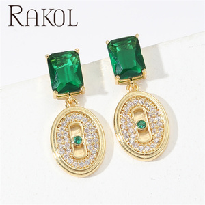 Rakol ต่างหูสตั๊ดเม็ดกลมสีทองมรกตหรูหราสำหรับ EP6034เครื่องประดับของผู้หญิง - Product Image 5