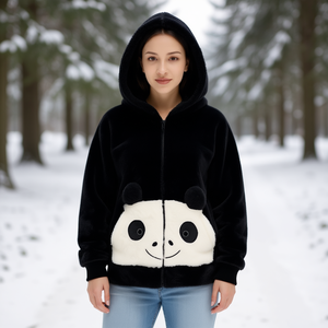 Sweat-shirt en molleton à capuche pour femme, imprimé panda, coupe classique, vêtement décontracté d'hiver, manches longues, design doublé - Product Image 2