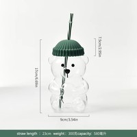 Internetberoemdheid beren-vormig glazen beker van hoog borosilicaatglas met groene siliconen dop en gekleurde rietje