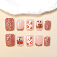 Offre Spéciale Halloween : Faux Ongles à Presser 24 Pièces, Motif Citrouille et Diable, Style Sombre, en ABS, Vente en Gros