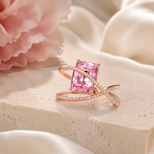 Anello con design geometrico rosa, anello classico da donna - Product Image 1
