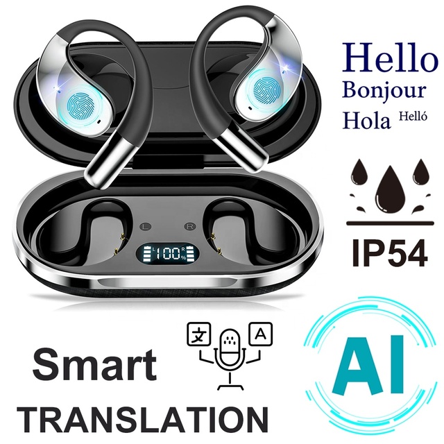 New Directions in Trade YYK-Q39 OWS Ear Hook Sports Earbuds AI Translation Earphones IP54 Waterproof Digital Battery Display