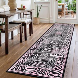 Tappeto Runner Patchwork Leopardato <span class=keywords><strong>Rosa</strong></span>, Grande e Morbido, Lavabile, Antiscivolo per Corridoio, Ingresso, <span class=keywords><strong>Cucina</strong></span>, Lavanderia, Arredamento Casa - Product Image 1