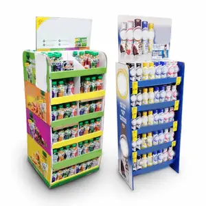 Estante de exhibición de productos para tienda, expositor personalizado de cartón corrugado para alimentos, bebidas y dulces