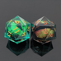 MINI PLANET 35MM Jeu de dés RPG polyédriques faits à la main, dés de jeu de société DND Dragon et Donjons en résine à cœur liquide Œil de Dragon Vert