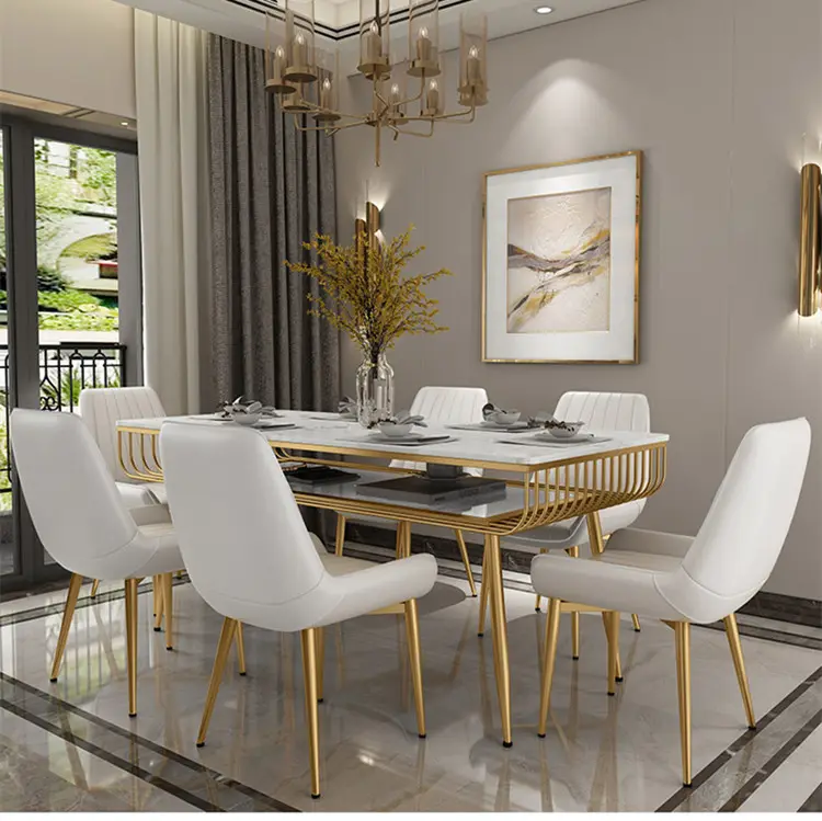 Stile nordico sala da pranzo mobili set uso specifico e metallo materiale di marmo bianco tavolo da pranzo