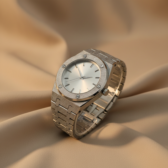 Stainless Steel Watch Frosted Silver Stainless Steel Case Sunburst Brushed Dial Integrated Bracelet 2025 Mens Quartz Wristwatch